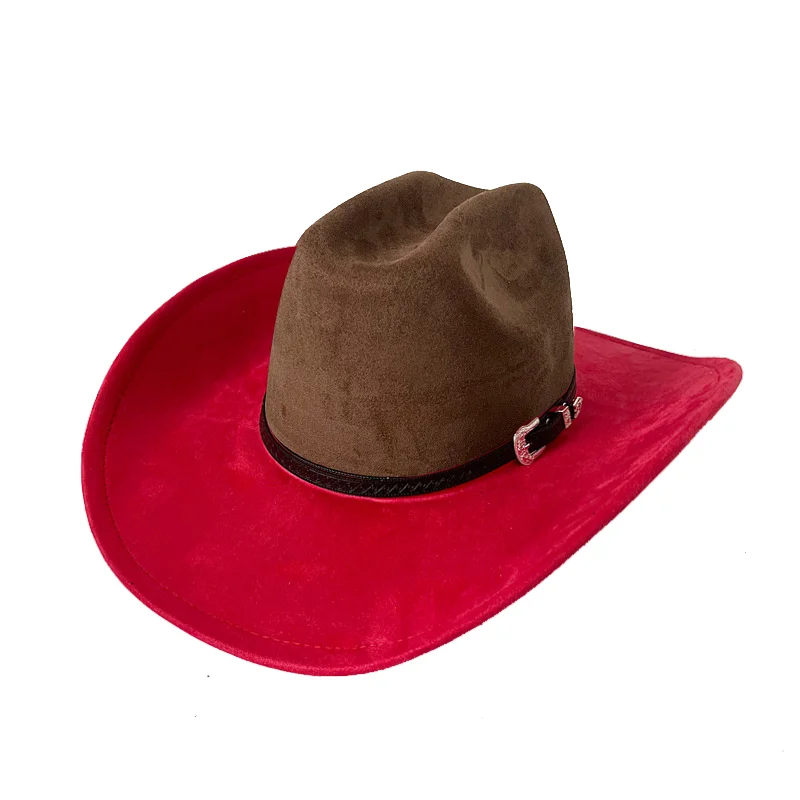 Red and Coffee suede cowboy hat jazz panama hat unisex women's hat wide brim cowboy hat women's hat cowboy hat CAP