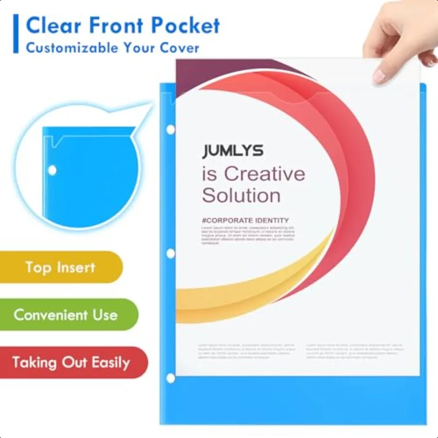 36 Pack 2 Pocket Folders with Clear Front Pocket and 3 Holes Plastic Folder for 3 Ring Binder Heavy Duty Folders with Pockets f