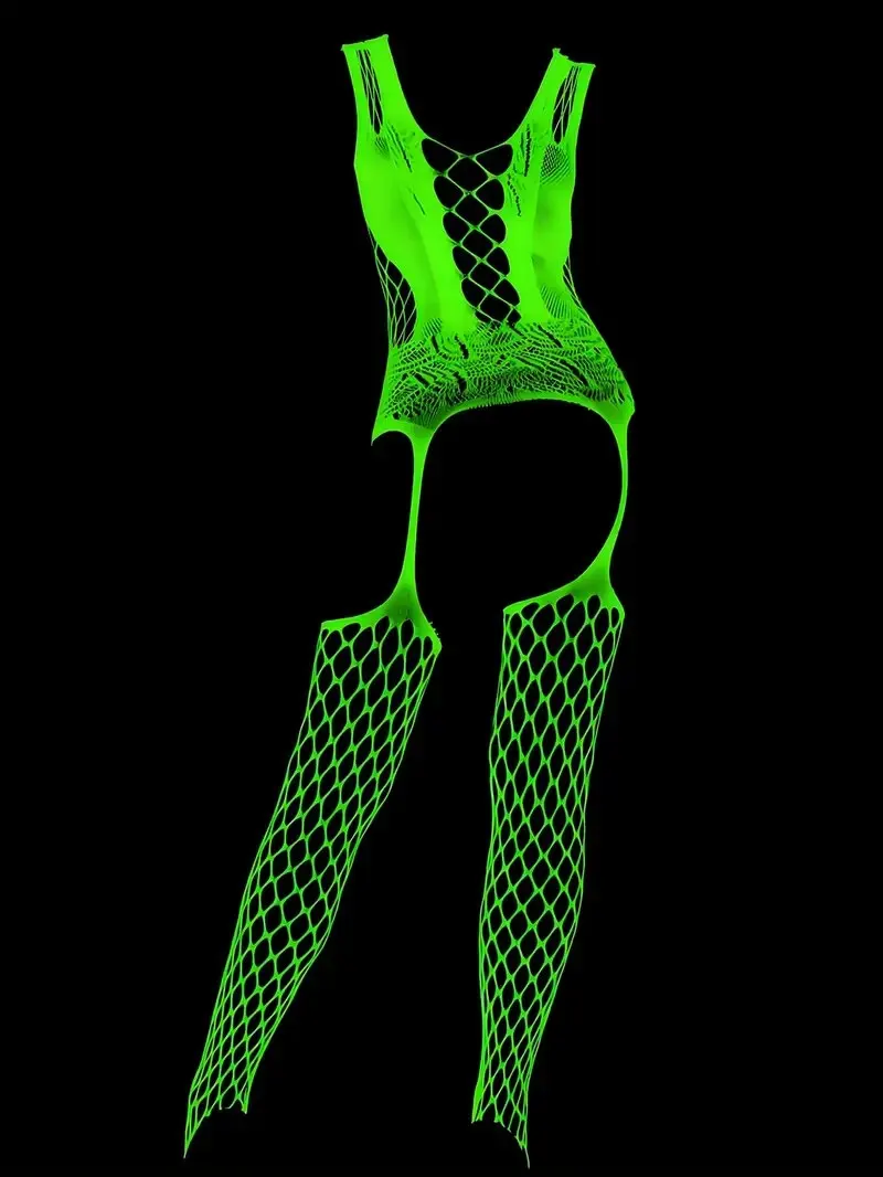 يتوهج في الظلام مثير الملابس الداخلية داخلية Catsuit النساء شفافة Crotchless الجنس الملابس جوارب الجسم الدمى الساخن المثيرة