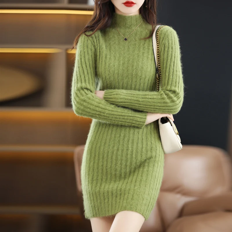 Autumn and Winter 2022 Long Women\'s Sweater 100% Mink Cashmere High Neck Knitted Pullover Korean Fashion Soft Women\'s Top