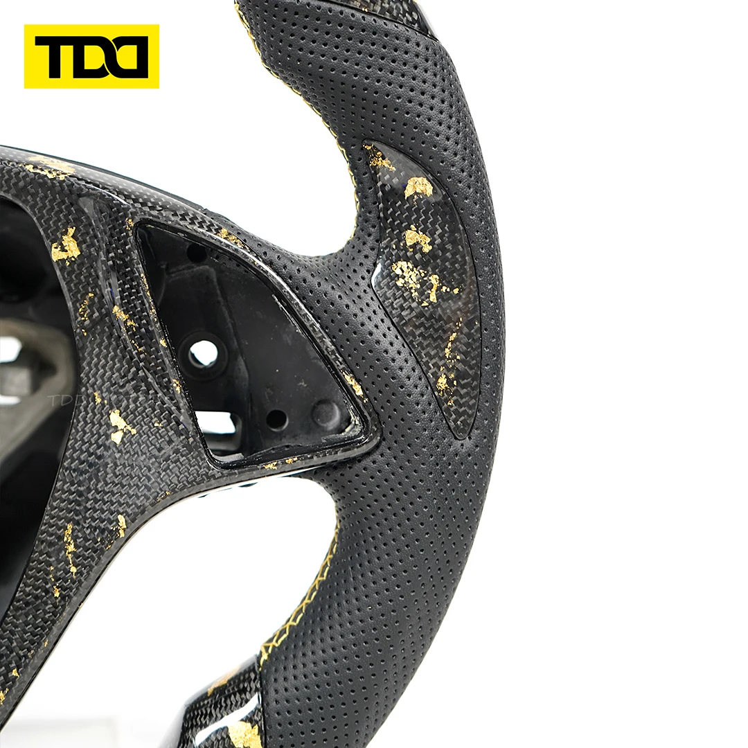 TDD Motors Customized LED Screen Data Display Steering Wheel for Chevrolet C7 Gold Forged Texture 100% Real Carbon Fiber