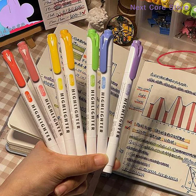[NC]15 Colors Double Headed Highlighter Pen Fluorescent Drawing Markers Highlighters Pens Art Japanese Cute Pastel Stationery