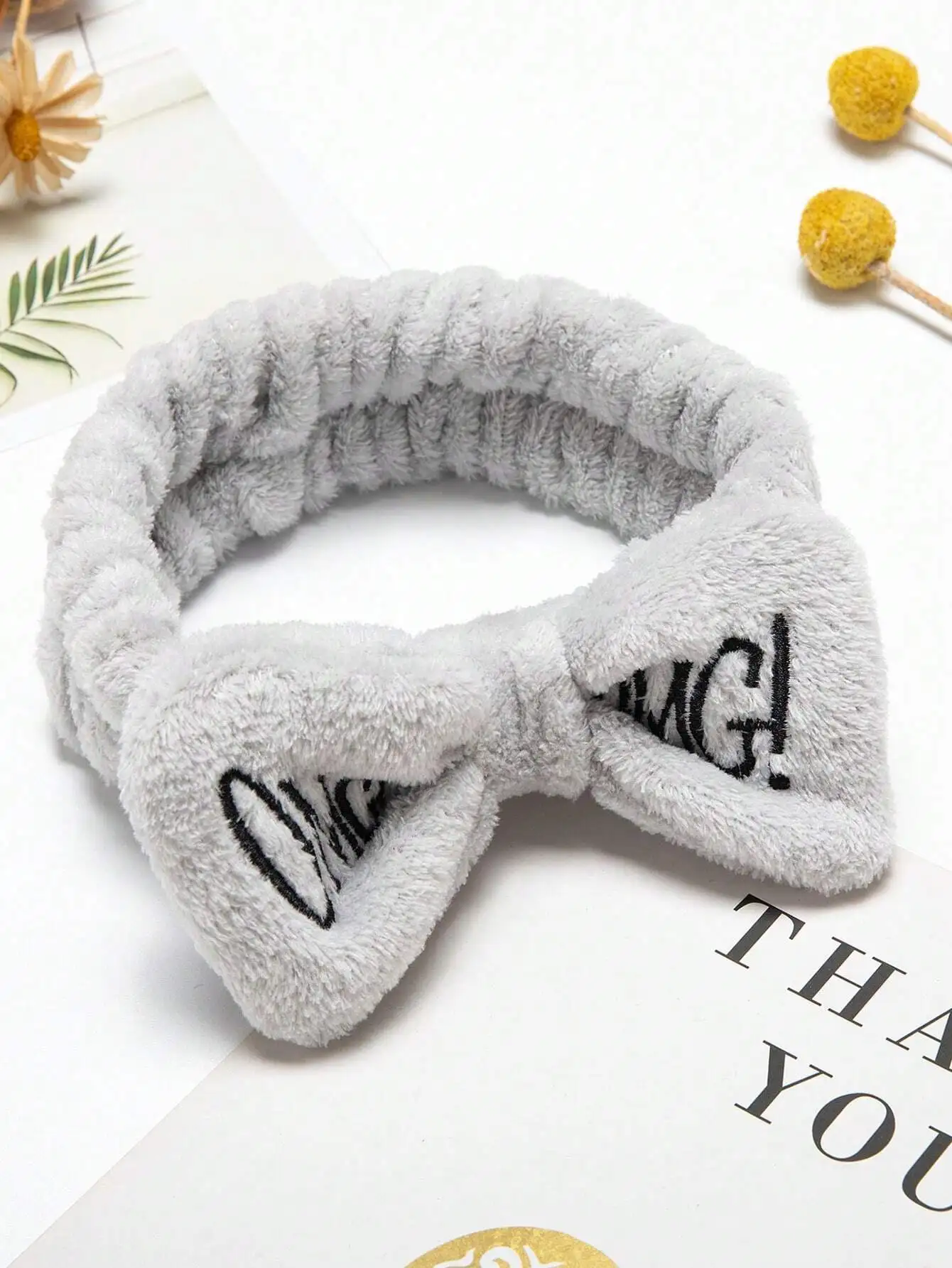 

Gray Bow Headband With Wrist Bands Set For Women Bath Hair Accessories