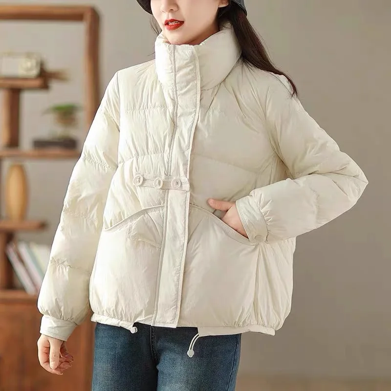 Women's New Style Three-button Down Jacket Winter Petite Bread Jacket Outerwear Loose Fit Thickened Warm Stand-up Collar