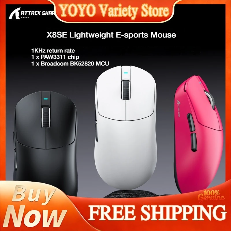 

Attack Shark X8SE Gaming Mouse Lightweight Wireless Bluetooth Ergonomic PAW3311 Sensor BK52820 MCU 1KHz Polling Rate For Gamers