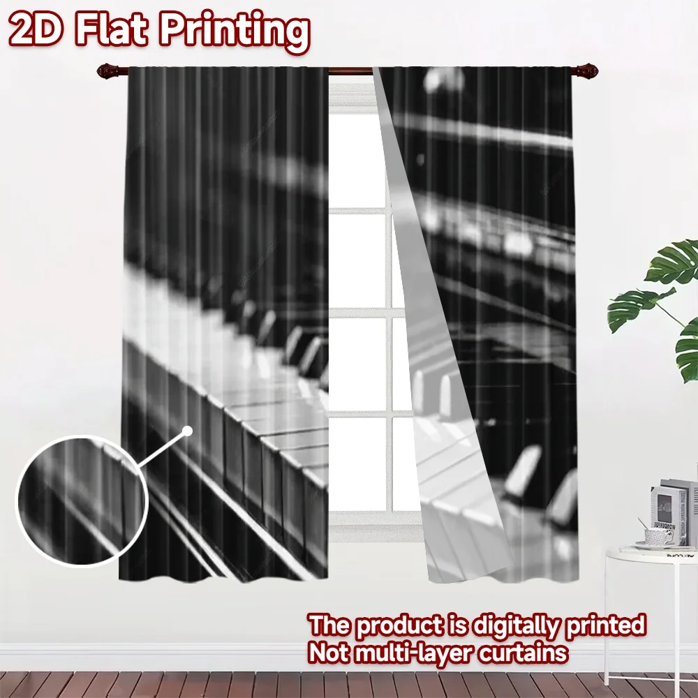 2D flat 2pcs Curtain Modern Minimalist Style Curtains Black and White Piano Keys Digitally printed polyester, colorfast Party