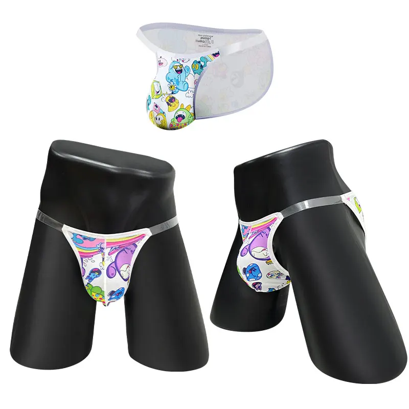 

2pcs Comfort Casual Underwear Thong Summer Colorful Pattern Horn High Fork Version Transparent Briefs Full Cover Hip Exuding