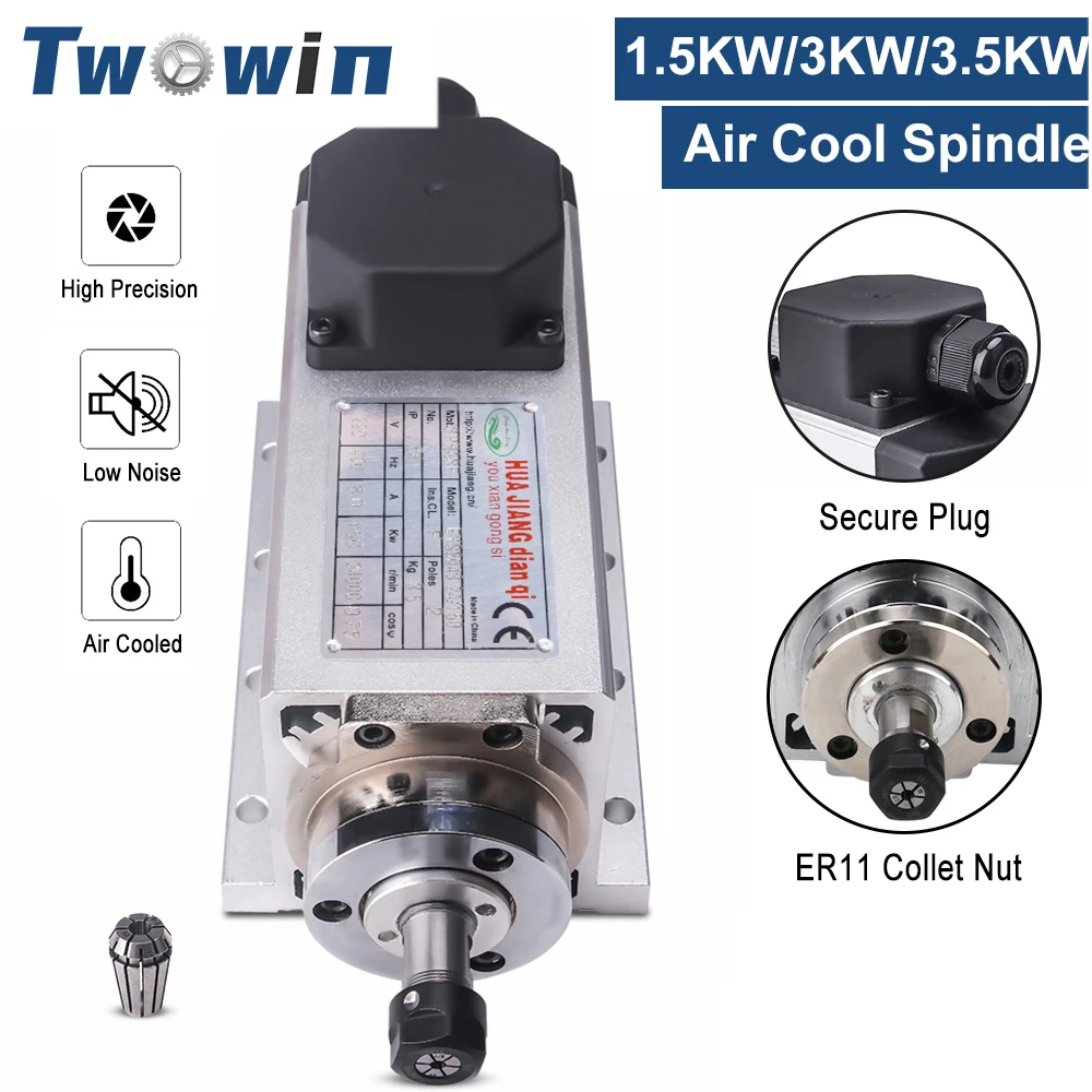 

TWOWIN Air Cooled CNC Spindle Motor 1.5KW 3KW 3.5KW 110V/220V Square ER11 Air Cool Milling Lathe Spindle For Woodworking