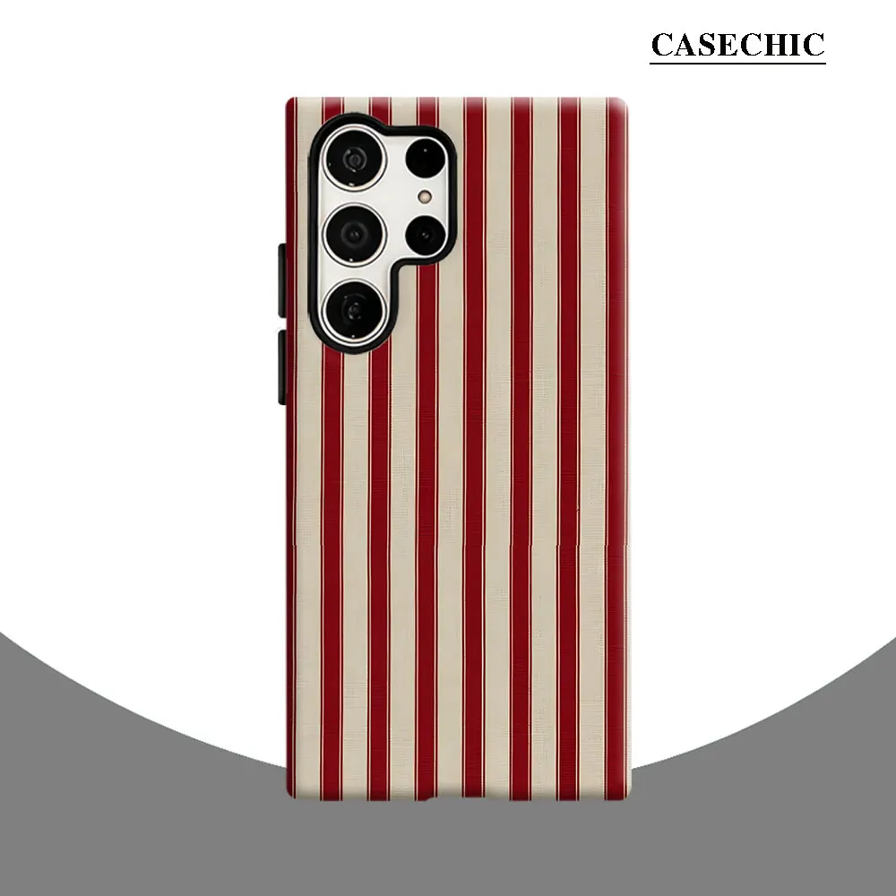 Red White Vertical Stripe Phone Case for Samsung Galaxy S26 S25 Ultra S24 S23Ultra Plus Shockproof Double layer tough Back Cover
