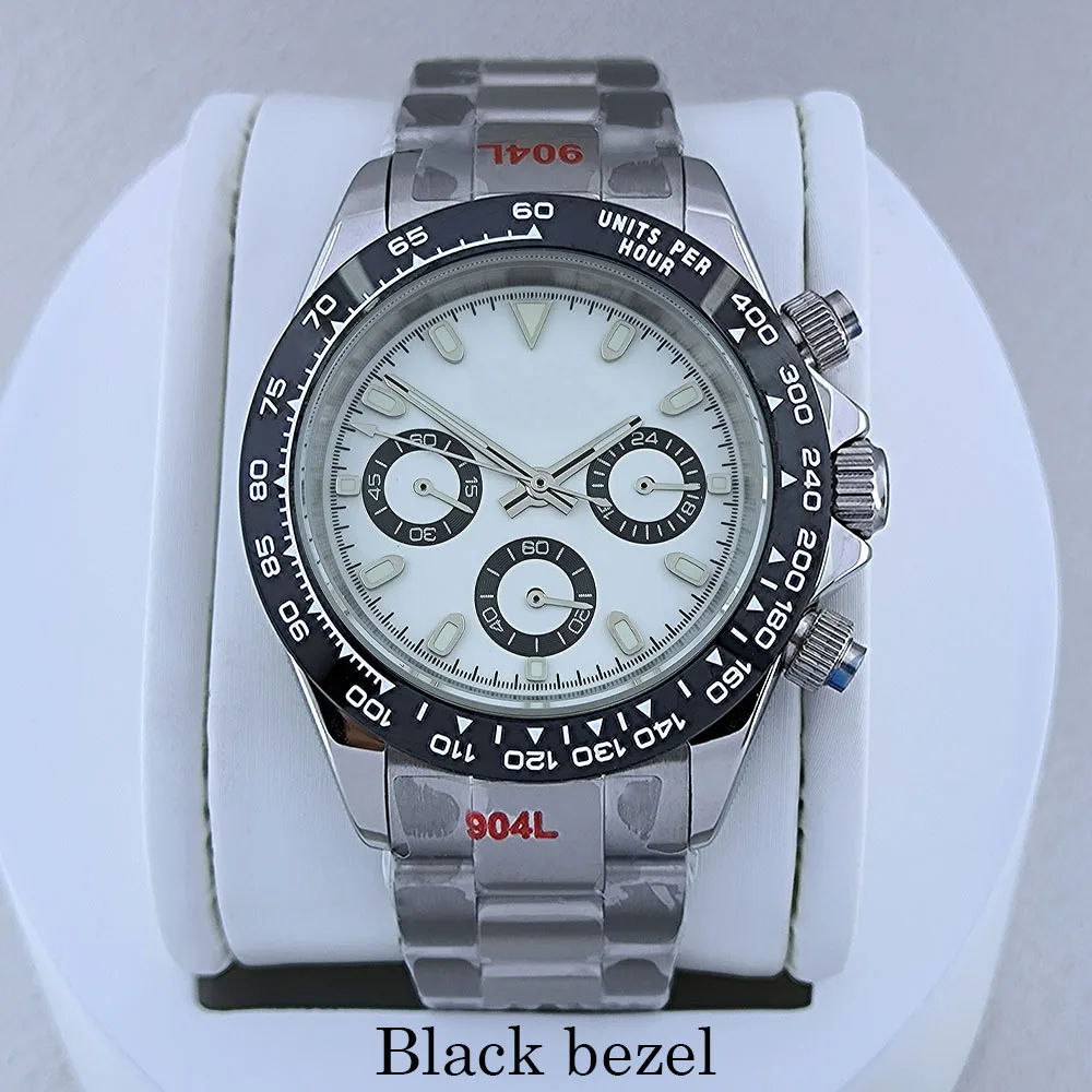 VK63 Chronograph quartz movement watch custom logo watch dial Panda watch fit VK63 Movement steelsapphire glass waterproof