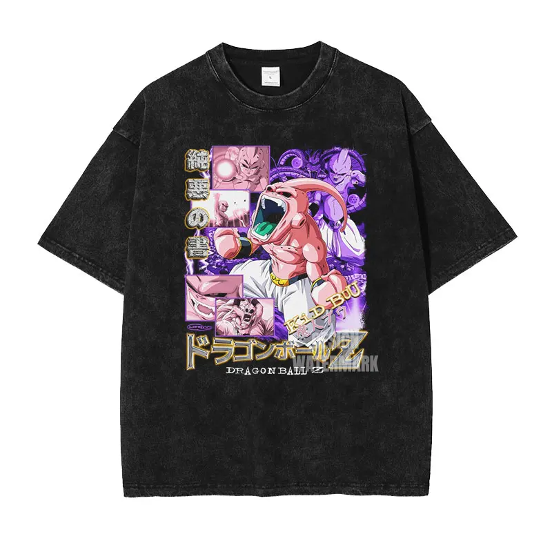 

Футболка оверсайз Dragon Ball Z Kid Buu Pure Evil Acid Wash, черная, летняя, 2026, аниме, стритвир, с графическим принтом