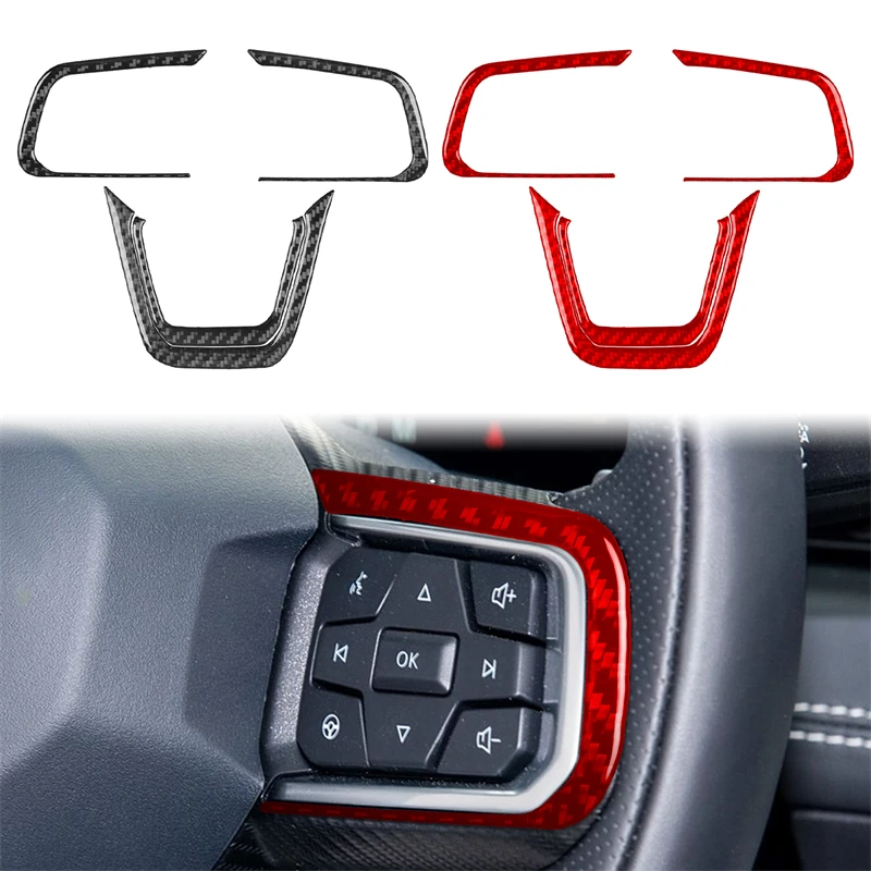 For Ford Mustang GT 2024 2025 Real Carbon Fiber Steering Wheel Buttons Trim Sticker Decoration Car Interior Tuning Accessories