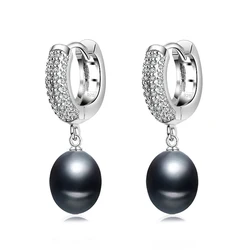 Boucles d'oreilles en argent regardé 925 pour femmes, boucles d'oreilles créoles en perles d'eau douce naturelles, cadeau des travailleurs