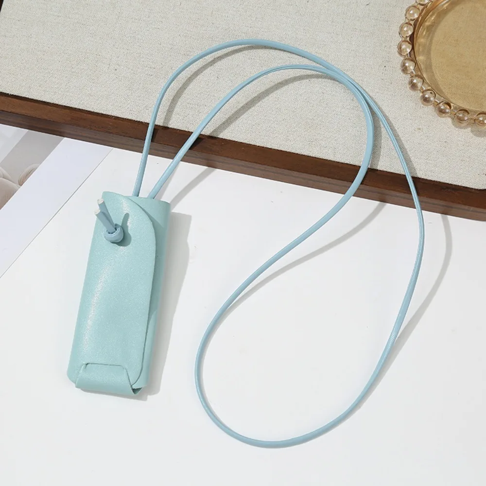 1pc Korean Ins Style Leather Lipstick Bag Colorful Portable Mini Makeup Lipstick Storage Neck Hanging Pouch