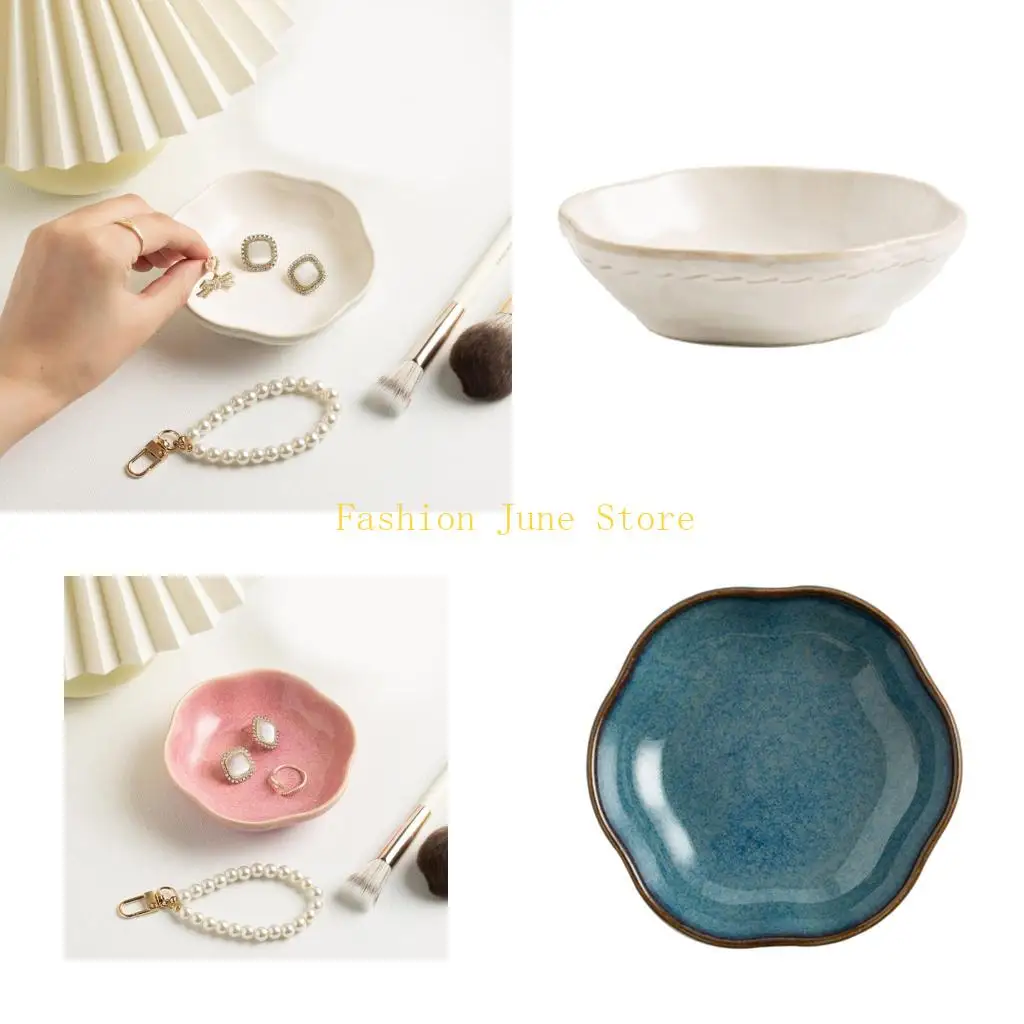 

N5KA Elegant Ceramic Jewelry Tray Small Trinket Dish Bowl Decorative Plate