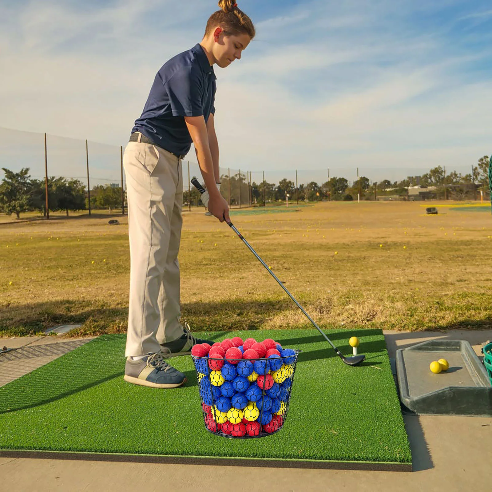 سلة تخزين كرة الجولف من الفولاذ المقاوم للصدأ، حاوية معدنية متينة محمولة لنطاقات القيادة والمدارس والفناء الخلفي
