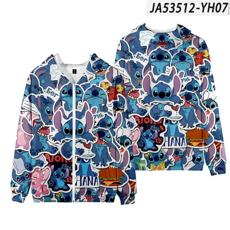 Dis Stitch Zipper Jacket Hoodie Lilo and Stitch Polyester Casual Coat Cosplay Costumes Boys Girls Sportswear Pullover