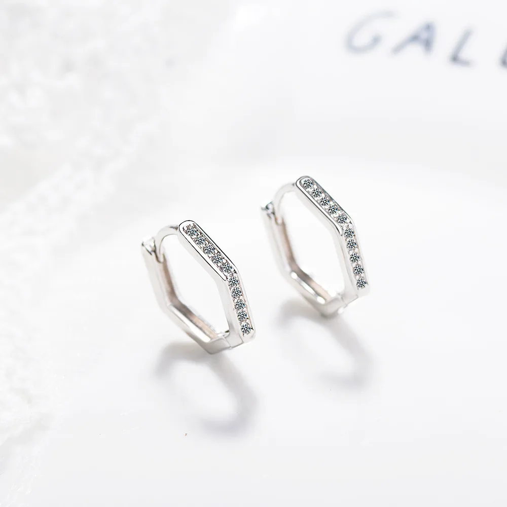 925 sterling silver new women\'s fashion jewelry high quality retro simple pentagonal crystal zircon gold silver earrings
