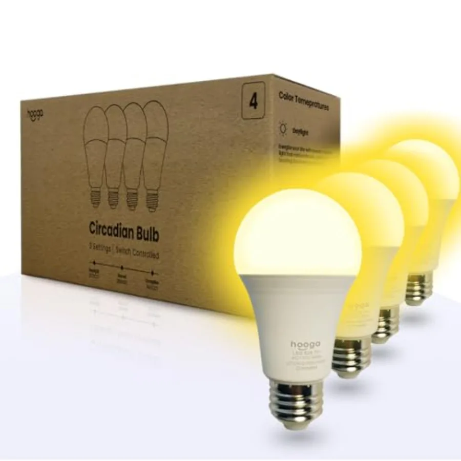 

Circadian Rhythm Full Spectrum LED Light Bulb - 2700K, 2100K, 1400K, Flicker-Free, Blue Light Free Night Mode, 7W Energy Effici