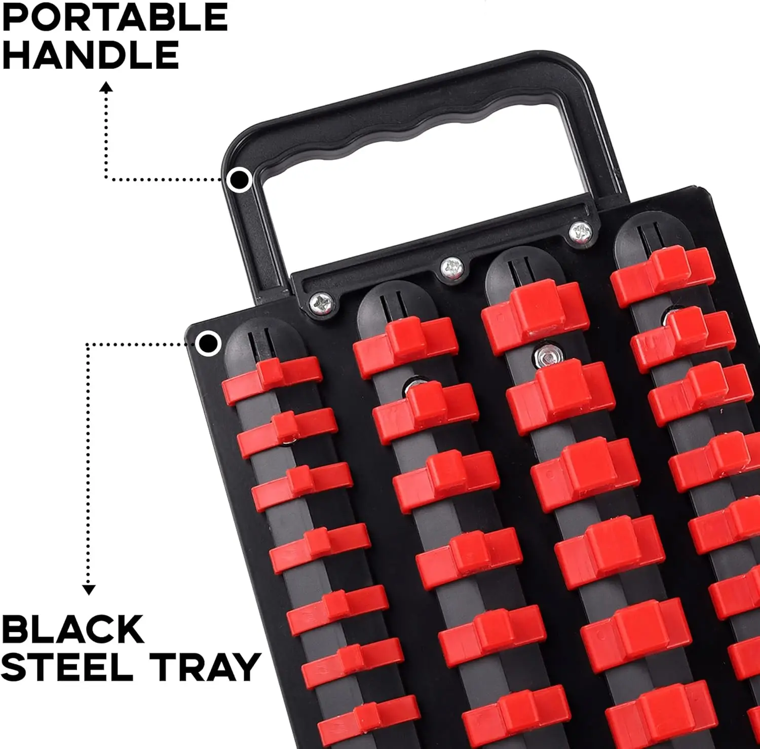 160-Piece Portable Socket Organizer Steel Tray with Handle - Heavy Duty Socket Holder Kit 1/4-Inch, 3/8-Inch