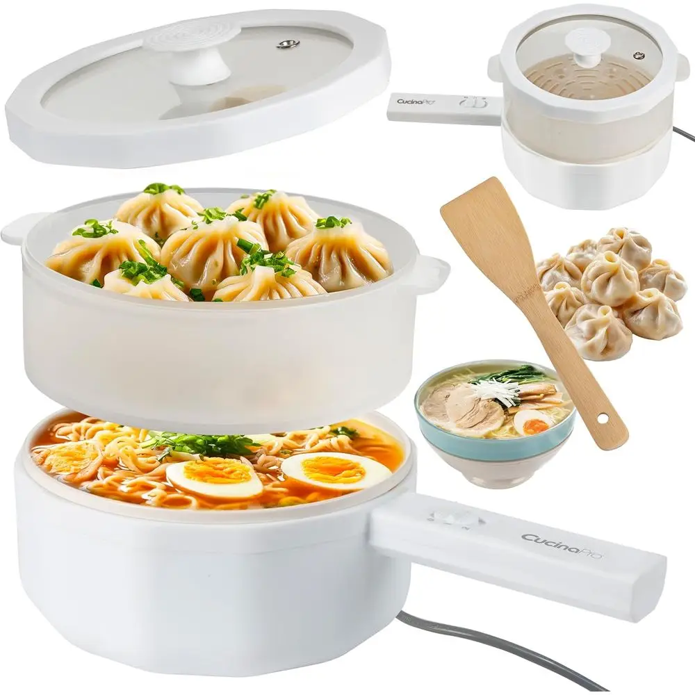 

3-In-1 Electric Hot Pot with Dumpling Steamer & Rice Cooker - Multi-Function Non-Stick Cooker (1.5L) - Cook Rice, Noodles, Veget
