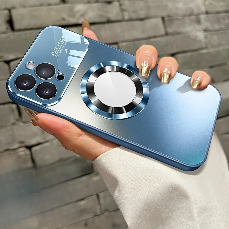 Lüks titanyum alaşım durumda iPhone 16 15 14 13 11 Pro Max 16 artı High-end cam manyetik telefon kılıfı basit sert telefon kapak