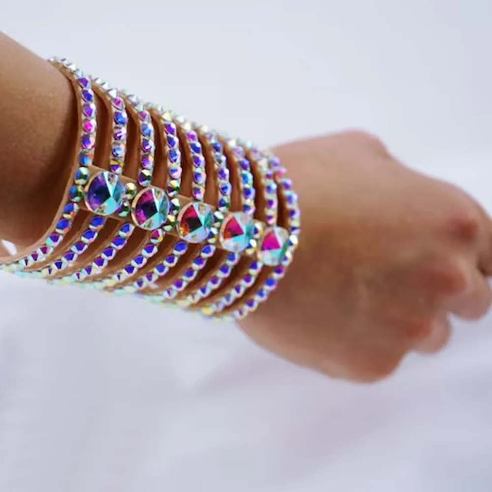 Stonefans-brazalete redondo multicapa colorido para mujer, joyería de baile de campana, pulsera de mano de diamantes de imitación geométricos