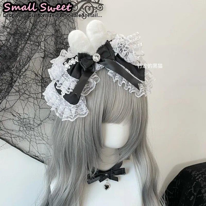 

Women Gothic Lolita Subculture Bunny Lace Ruffle Top Clips Hairpin Clip Y2K Girl Harajuku Bow Bunny Ears Hair Clips Accessories