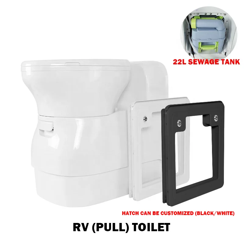 12V 22L RV Swivel Toilet With Hatch & Retractable Water Tank Portable Electric Cassette Toilet For Camping Boating Marine