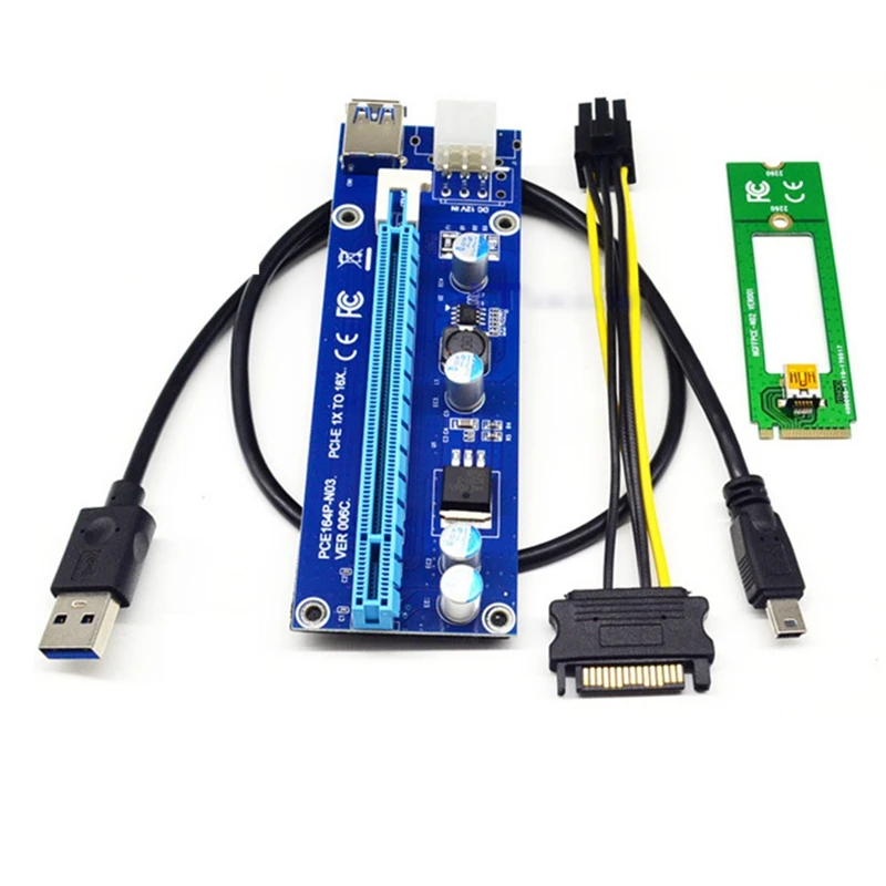 M2 NGFF To 16X Graphics Card Extension Cable 6Pin DC-DC Single Power Supply 8 Card Adapter Cable 008C