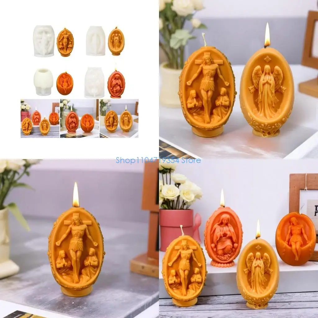 0XLD Trứng Nến Khuôn 3D Chúa Giêsu Trứng Khuôn Silicon Thạch Cao Khuôn Đúc Khuôn Trang Trí Khuôn Nhựa Dính Khuôn