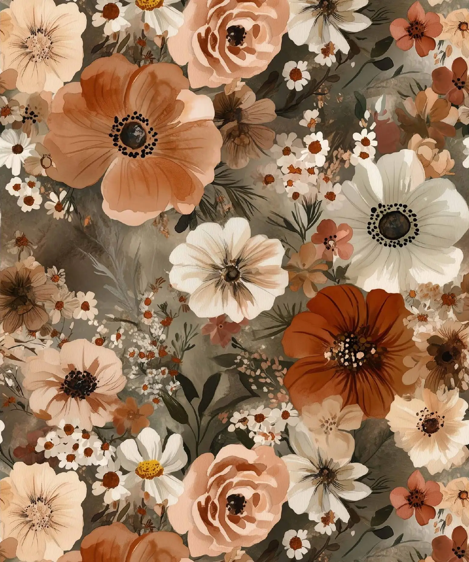 Vintage Brown Floral Peel and Stick Wallpaper Retro Wildflower Contact Paper Self Adhesive Removable for Bedroom Bathroom