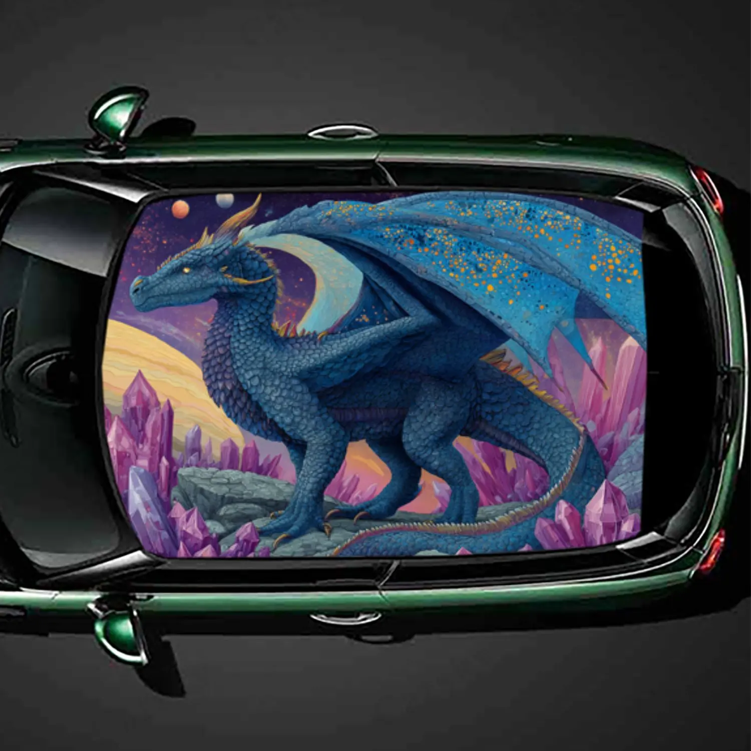 

Mystical Blue Dragon Car Roof Sticker, Auto Vinyl Wraps Decal, Self-adhesive Waterproof Car Exterior Accessory, Unique Car Decor