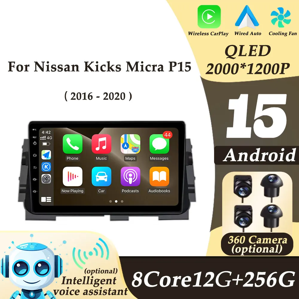 

For Nissan Kicks Micra P15 2016 - 2020 CarPlay Android 15 Car Radio Video Auto Tools GPS Navi 2K QLED Split Screen BT No 2 din