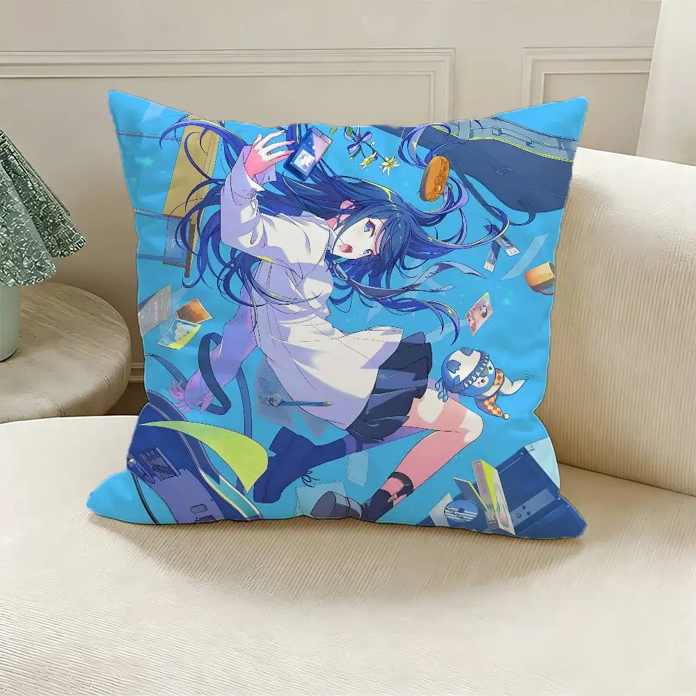 P-Project SEKAI Polyester Printed Pillow Cover Square 30 35 40 45 50 55 cm Soft for Sofa Bed Car Home Decor