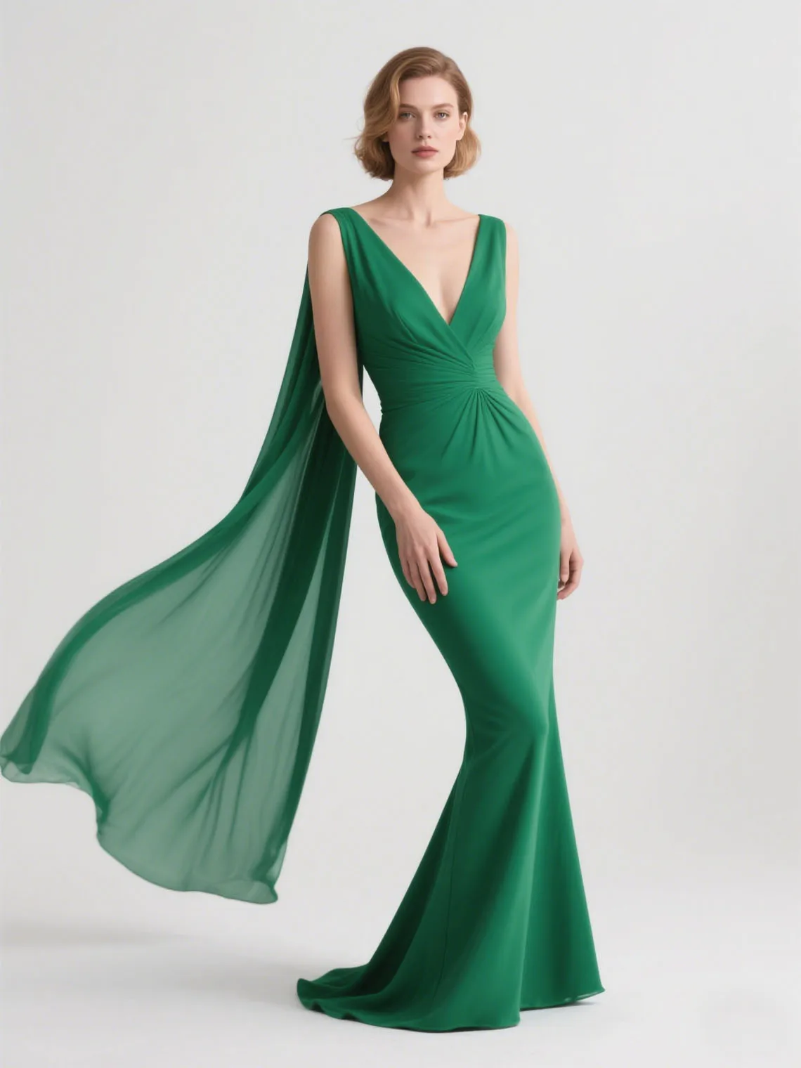

Elegant Mermaid V Neck Sleeveless Long Chiffon Evening Dress Vintage with Backless Wedding Party Gown 2025 free customized