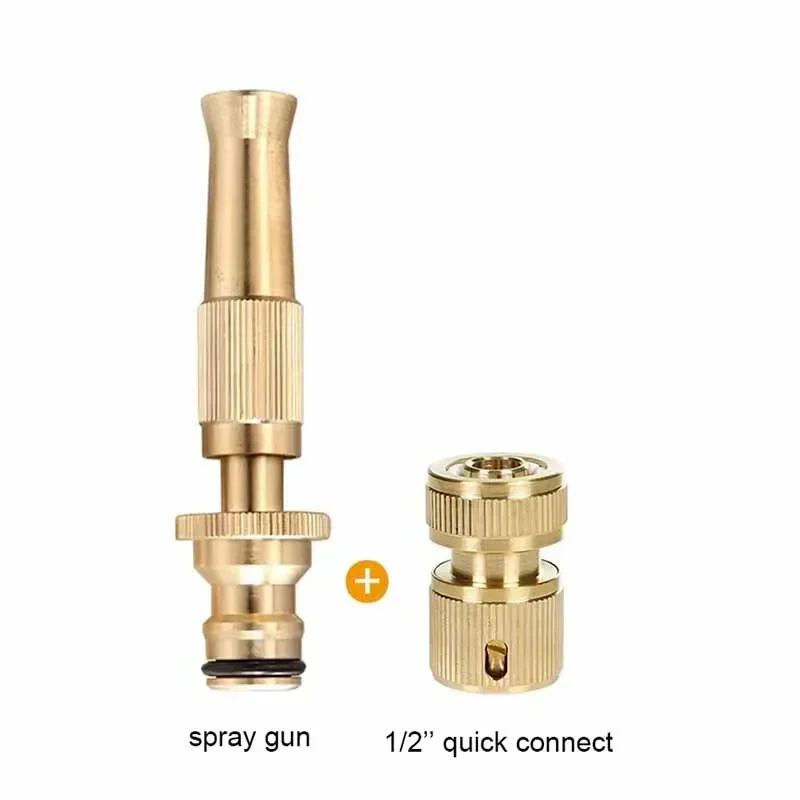 Brass High Pressure Spray Nozzle Water Gun with Quick Connector Adjustable Direct Spray Sprinkler for Home Garden Hose