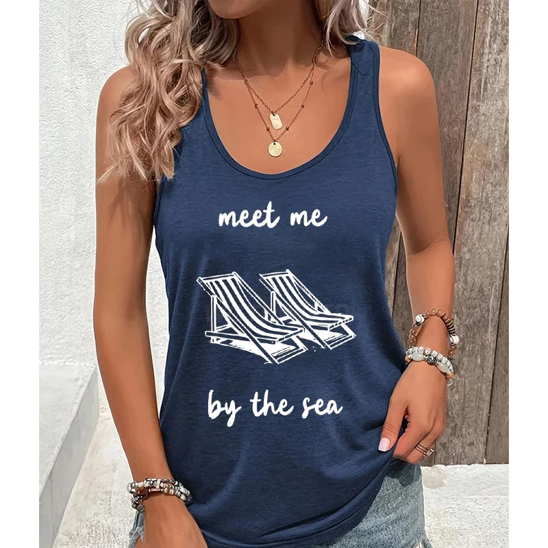 

Женские топы Meet Me By The Sea с бретелями для летних каникул, майка на бретелях, летние пляжные короткие топы, модные повседневные топы