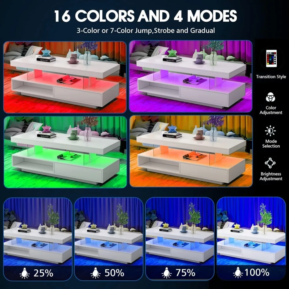 Nowoczesny prostokątny stolik kawowy z dwuwarstwowym wzorem do salonu