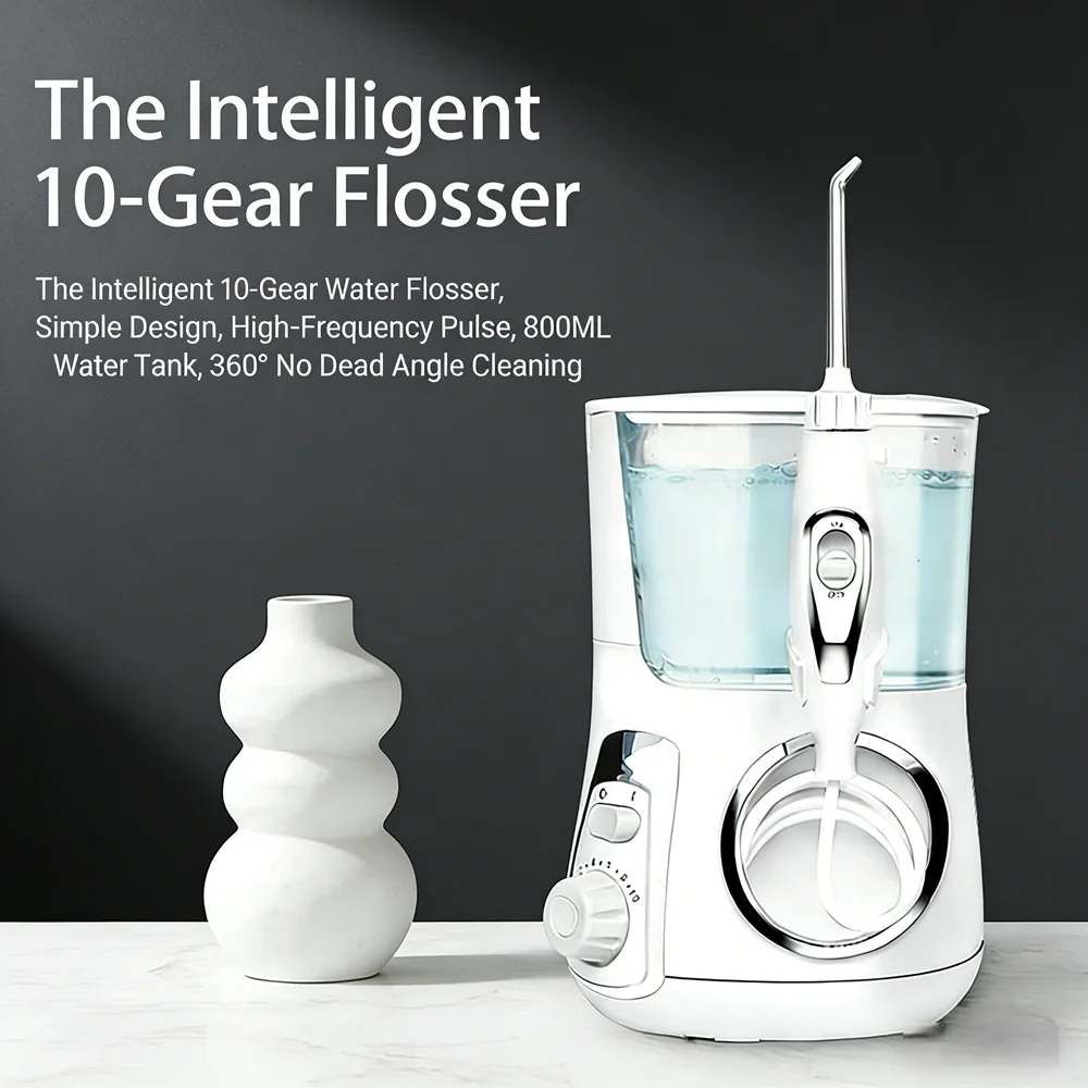 

Premium High-End Countertop Electric Oral Irrigator Water Flosser 5 Nozzles 10 Modes 800ML Tank Oral Care Spa