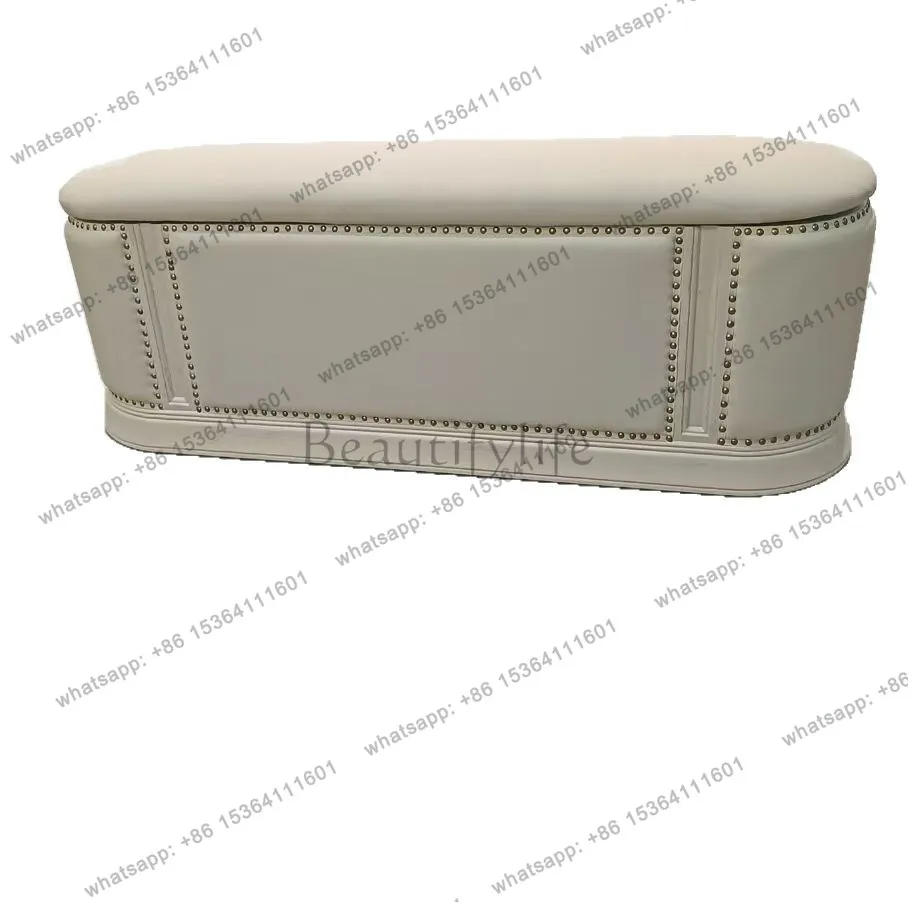 

American retro solid wood bedside stool storage function light luxury soft bag bedside stool