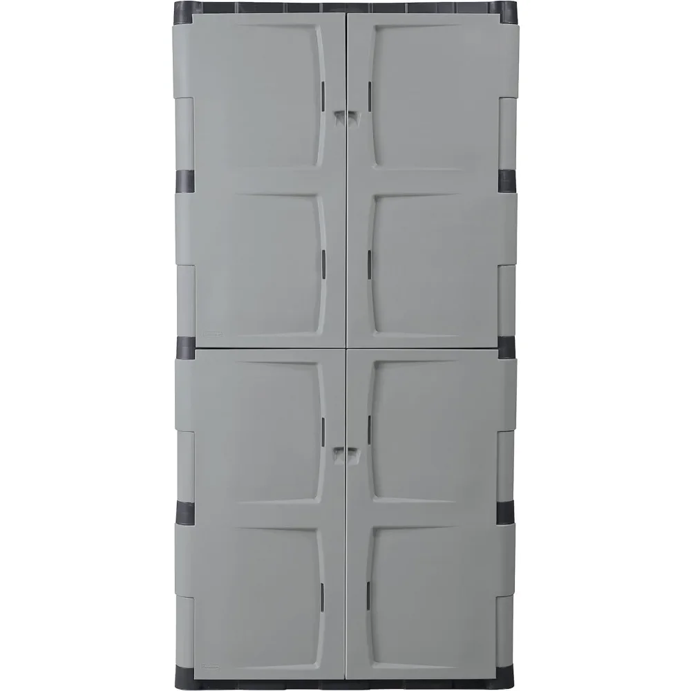 Freestanding Storage Cabinet, Five Shelf with Double Doors, Lockable, Large, 690-Pound Capacity, Gray, For Garage/Outdoor,