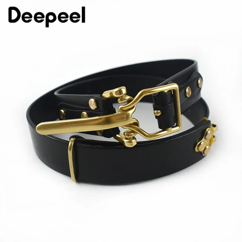 1Pc Deepeel 3.8*110-125cm Men\'s First Layer Cowskin Belt DIY Handmade Genuine Leather Knight Belts Brass Pin Buckle Waistband