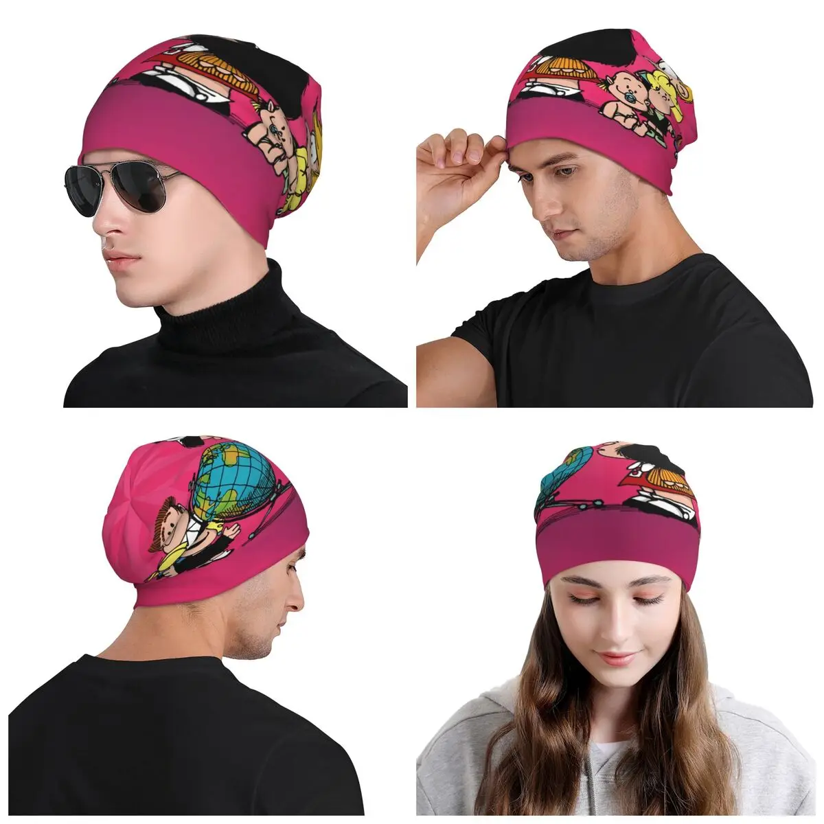 Kawaii Cartoon Mafalda Skullies Beanies Caps For Men Women Unisex Street Winter Warm Knitted Hat Adult Bonnet Hats