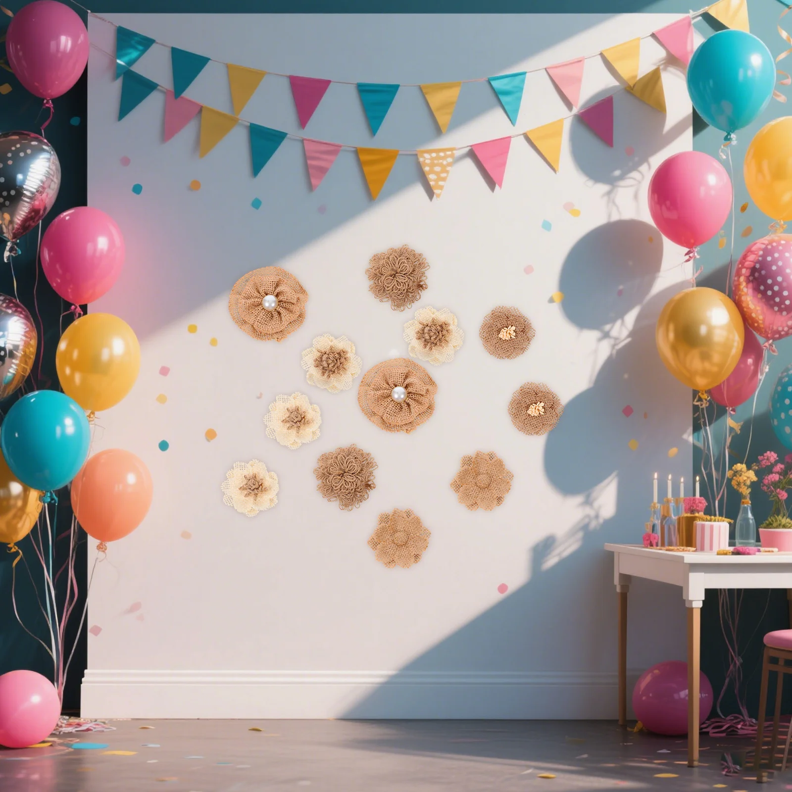 

12 pcs Festival Party Decoration Set Rustic Burlap Flower Decor Natural Style Jute Bow Wedding Accessory Diy Craft Hair Styling