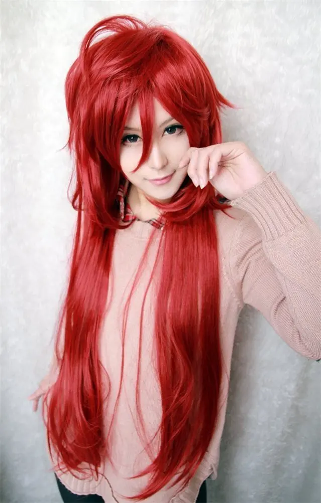 Cosplay Wig Crimson Grell Sutcliff Long Dark Red Women Men Anime Show Party Halloween Synthetic Hair Wigs