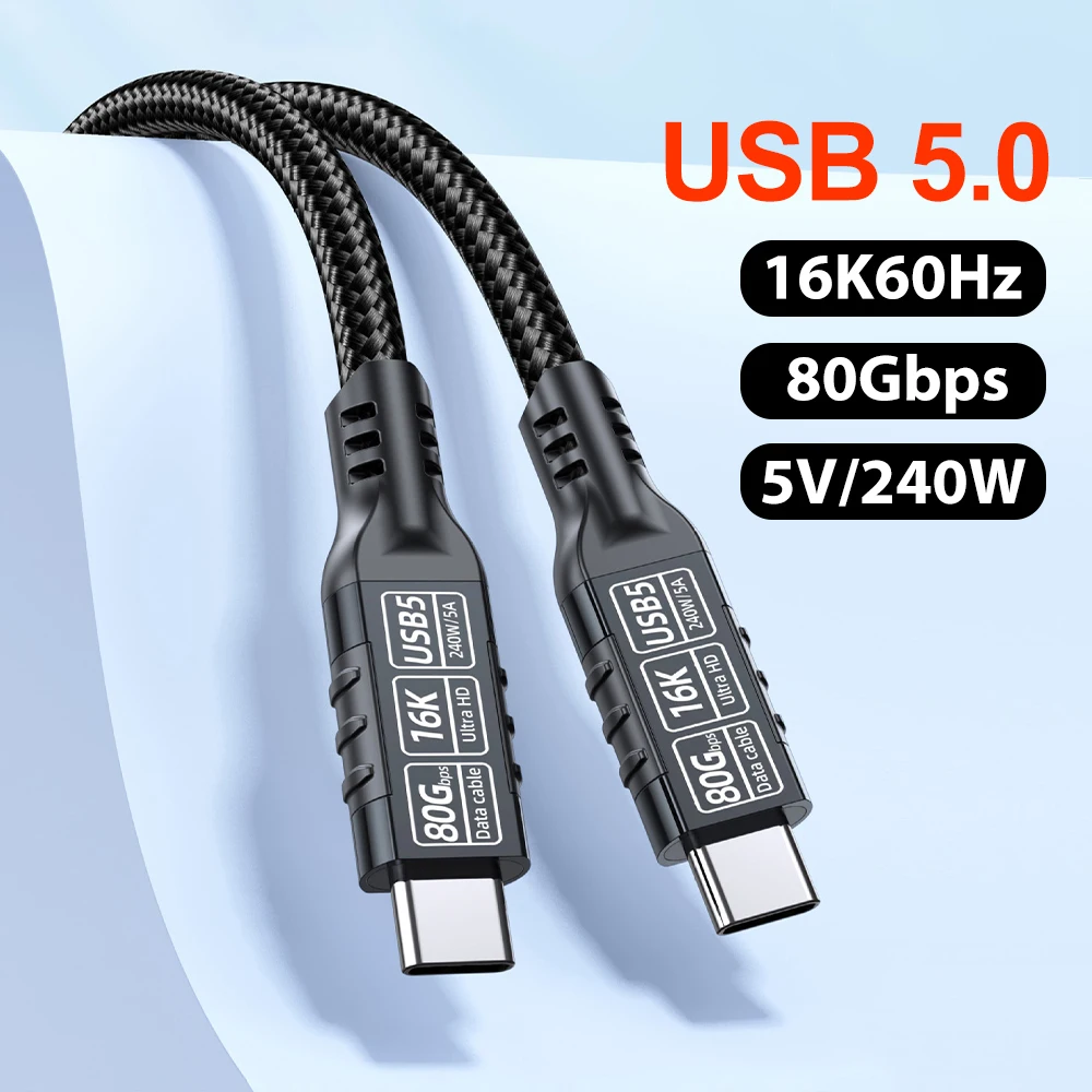 PD240W Fast Charging Thunderbolt 5 USB Type C Cable 80Gbps Data Transfer 16K/8K Video Wire 1m 2m 3m for iPhone 16 17 Macbook Pro