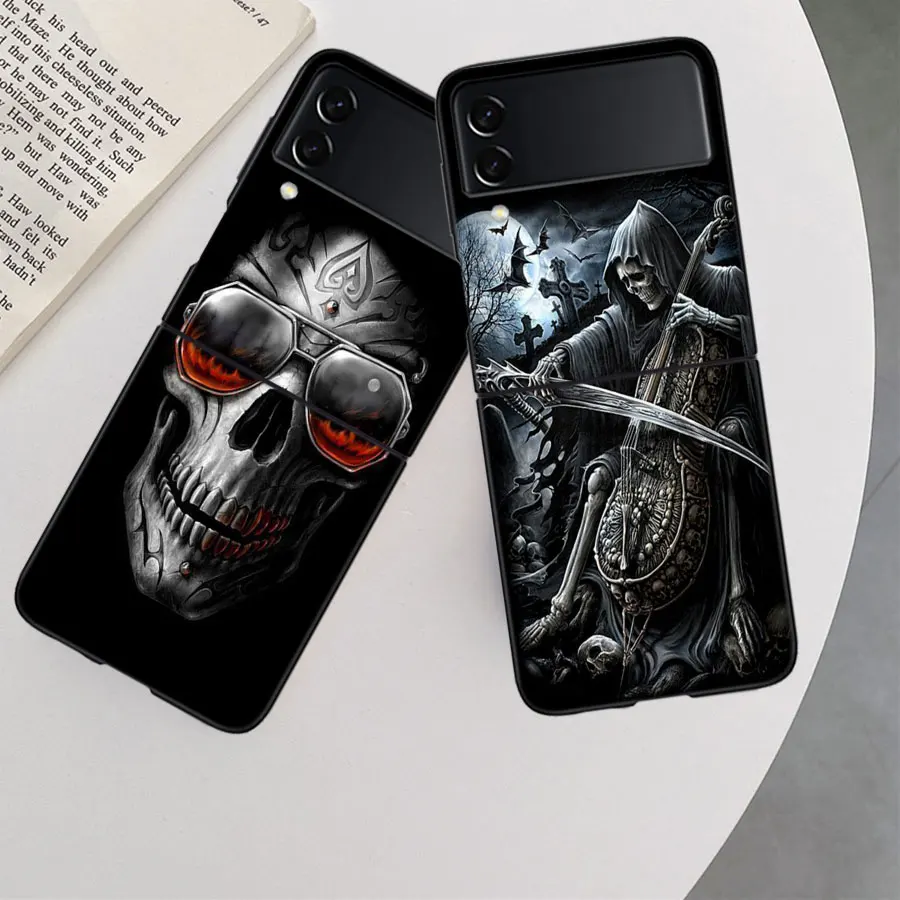 Grim Reaper Skull Skeleton Case for Samsung Galaxy Z Flip 6 Flip 5 4 3 5G Black Cell Phone Cover Samsung Z Flip 5 5G Luxury P