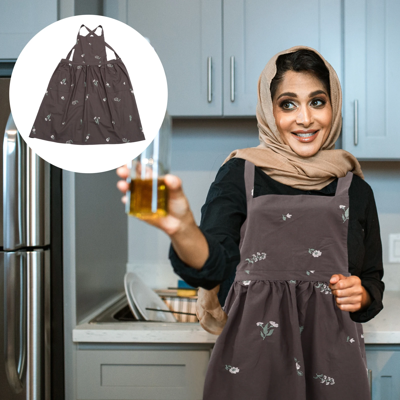 

Cotton Linen Embroidery Apron For Women Kitchen Baking Bbq Household Florist Gardening Apron Restaurant Home Cooking