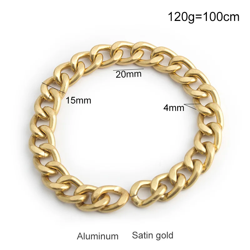 Cadena de Metal dorado satinado de 19MM y 15MM para mujer, llaveros de bolso, collar de aluminio, accesorios de bricolaje de repuesto, venta al por mayor